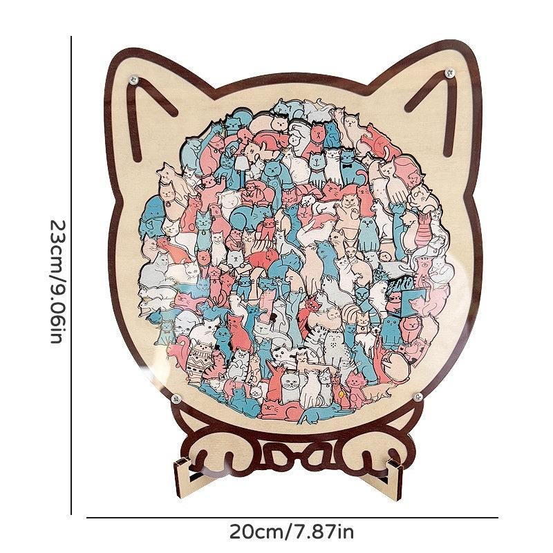 Puzzle en bois Forme de chat mignon Challenging pièces irrégulières avec cadre 3D conception de chat bois