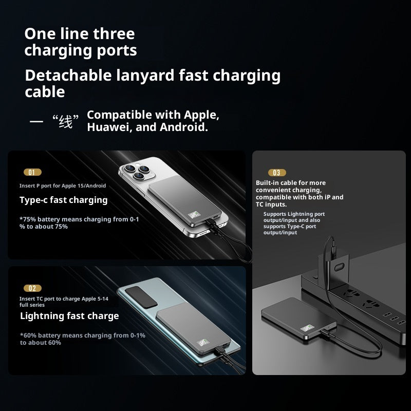 Banque de puissance magnétique à charge rapide ultra-mince avec câble intégré