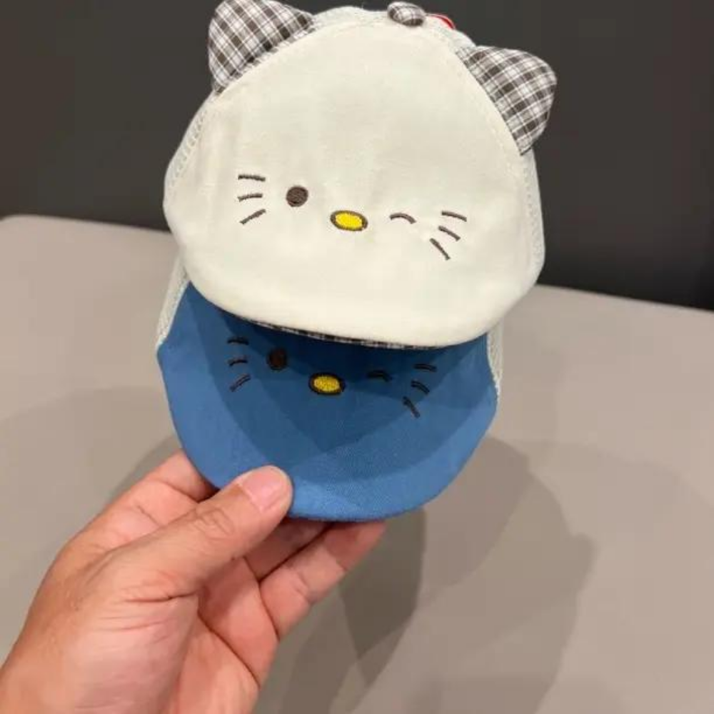Tissu de filet pour enfants Pitched en trois dimensions Oreilles de chat Expression de chat Broderie Front