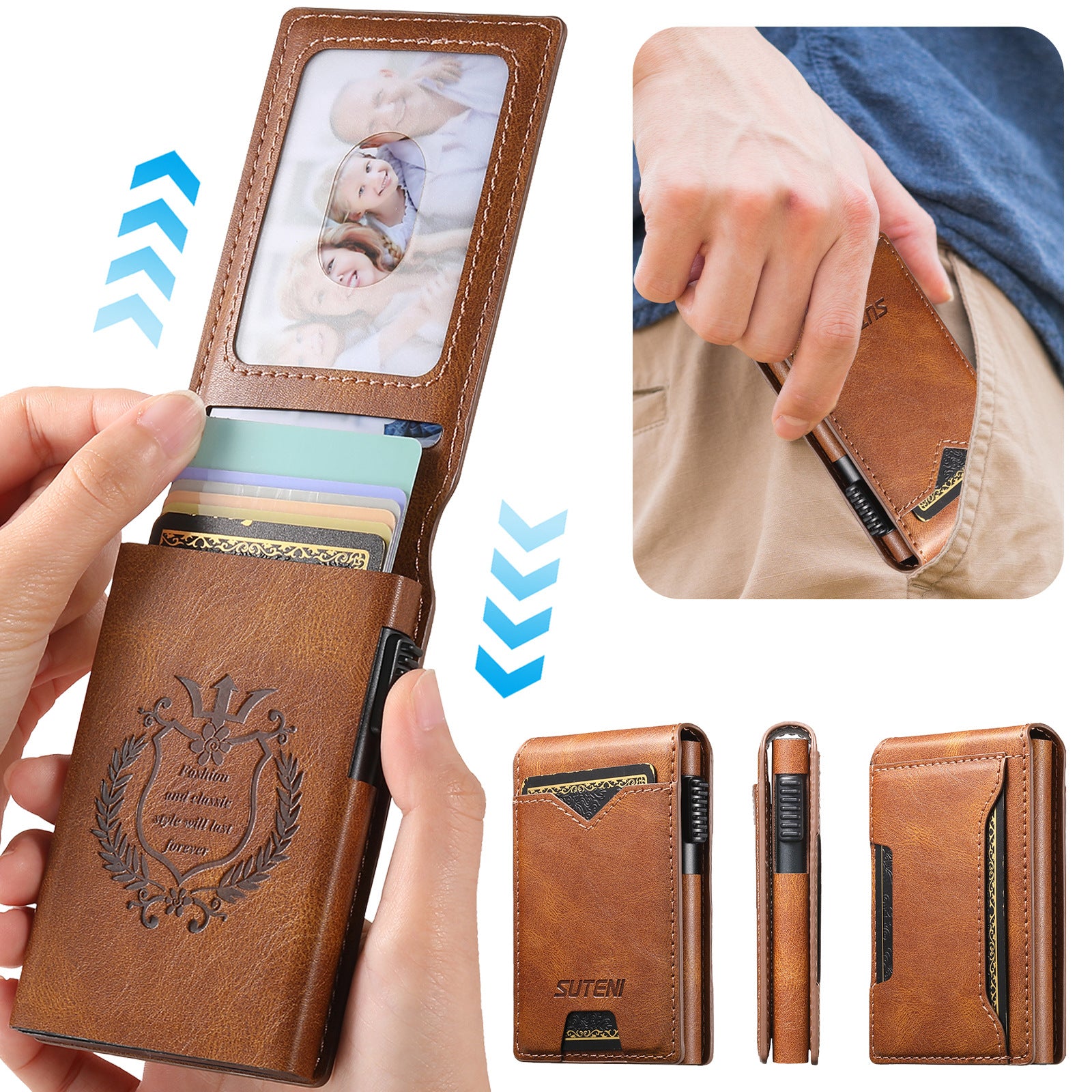 Porte-cartes en cuir pour la cire d'huile de grain brillant