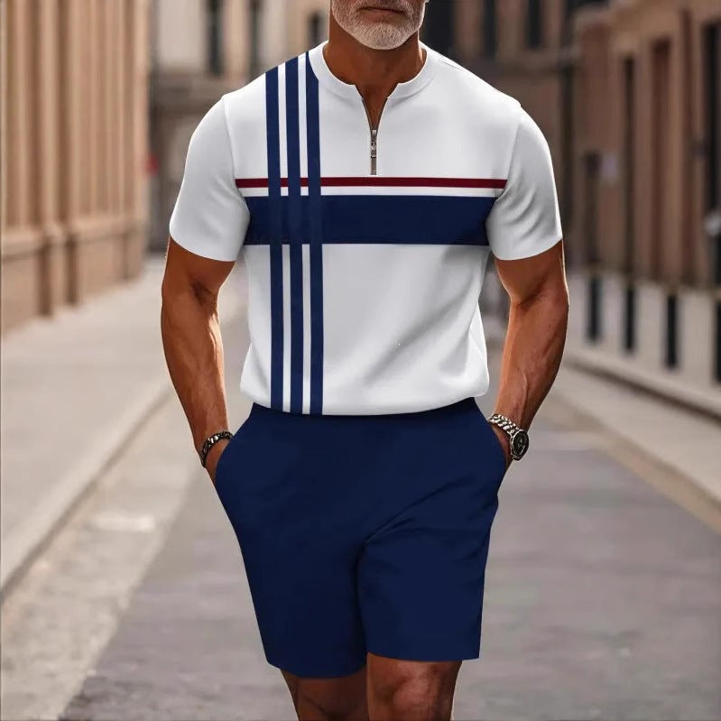 Shorts Zip en col mandarin et manches courtes pour hommes