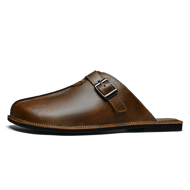 Cowhide Vintage style britannique chaussures de plage de Sandales plats
