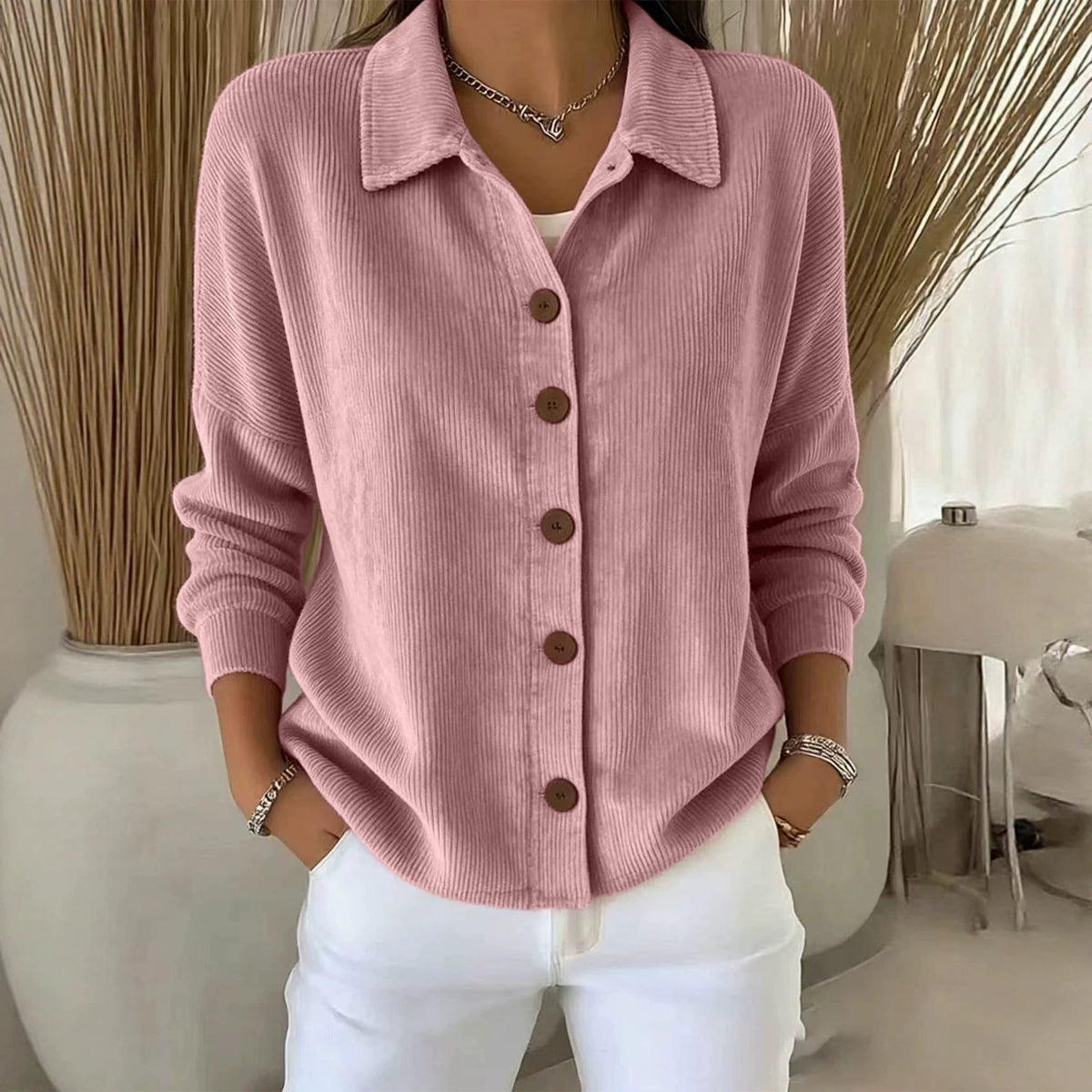 Européen et américain Solid Color Cardigan à manches longues Casual Fashion Button-Up Top Femmes'
