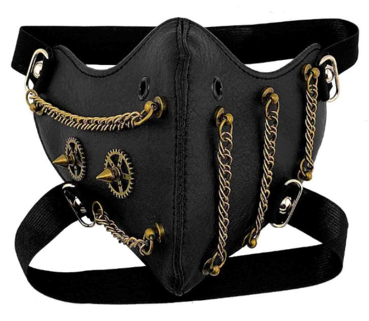 Crâne cuir d'équitation noir demi visage masque