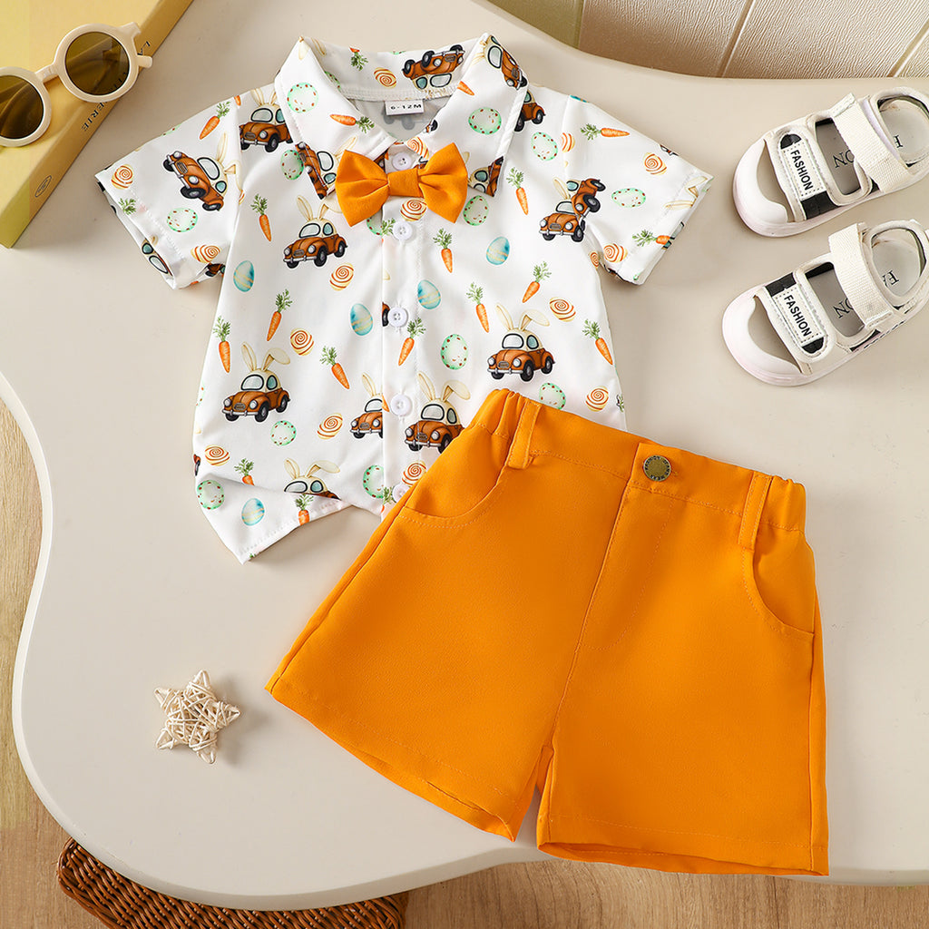 Cartoon lapin Œuf de Pâques Imprimer Chemise et shorts Set