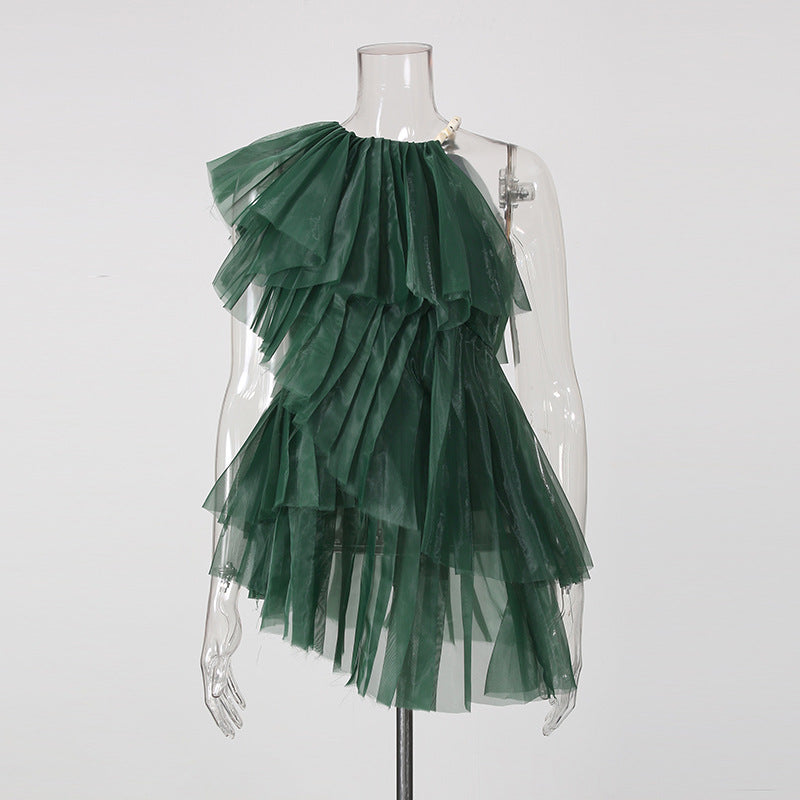 Mini-tunique en couches de tulle d'épaule