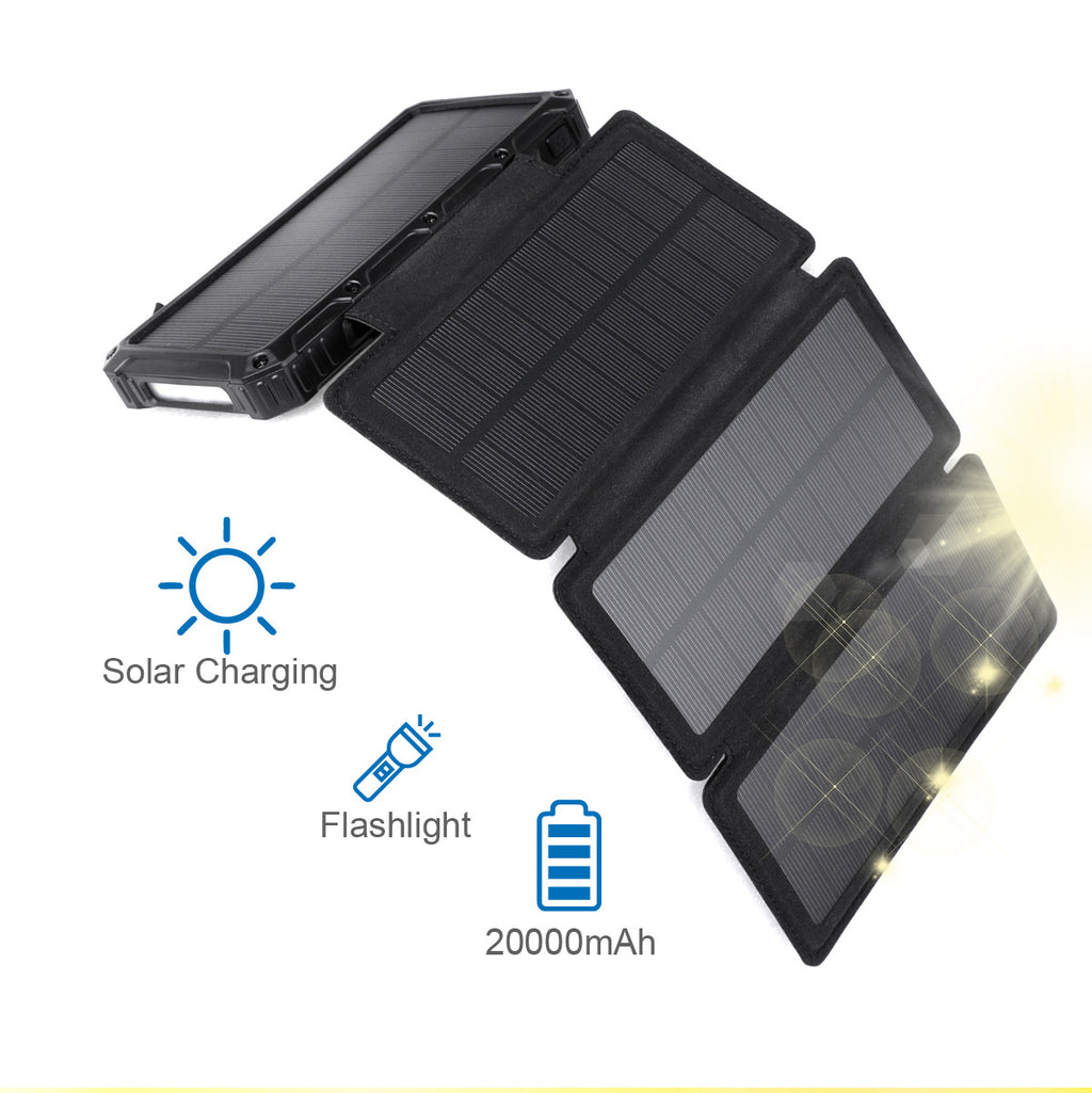20 000mAh Banque d'énergie pliable à énergie solaire avec recharge sans fil
