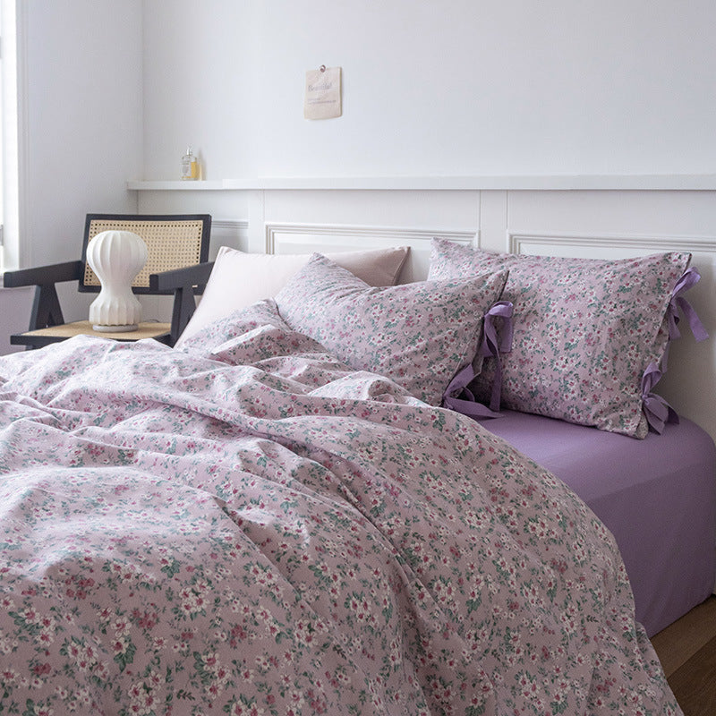 Ensemble de literie à quatre pièces en coton floral rétro nu