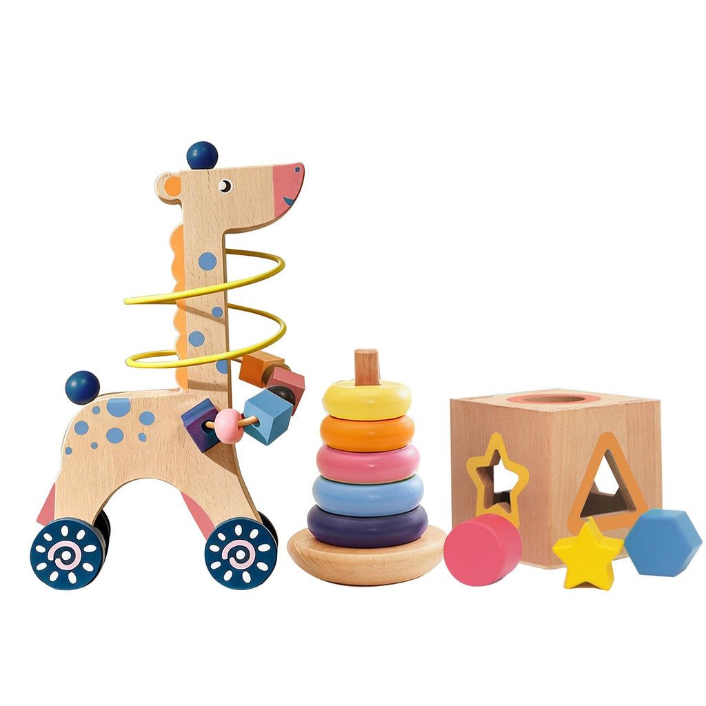 Ensemble cadeau en bois de perles d'animaux à trois pièces