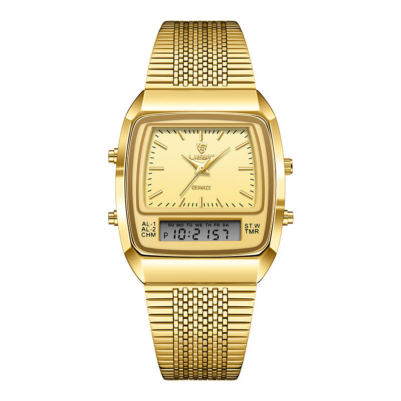 Business Casual Mesh Belt Waterproof Double Display Montre électronique Quartz