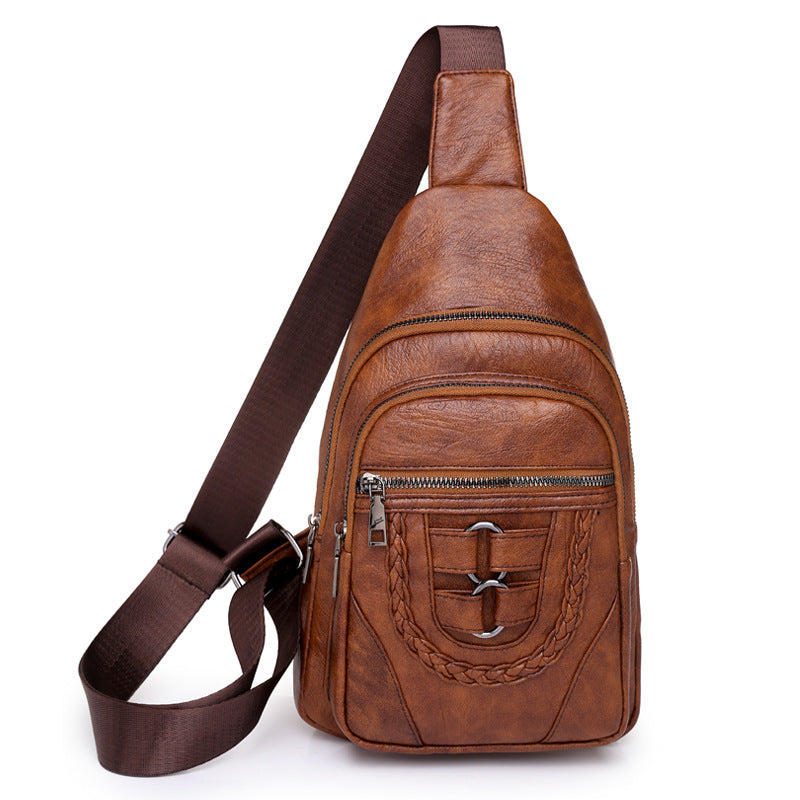 Simple poitrine PU souple cuir texturé sac à épaule