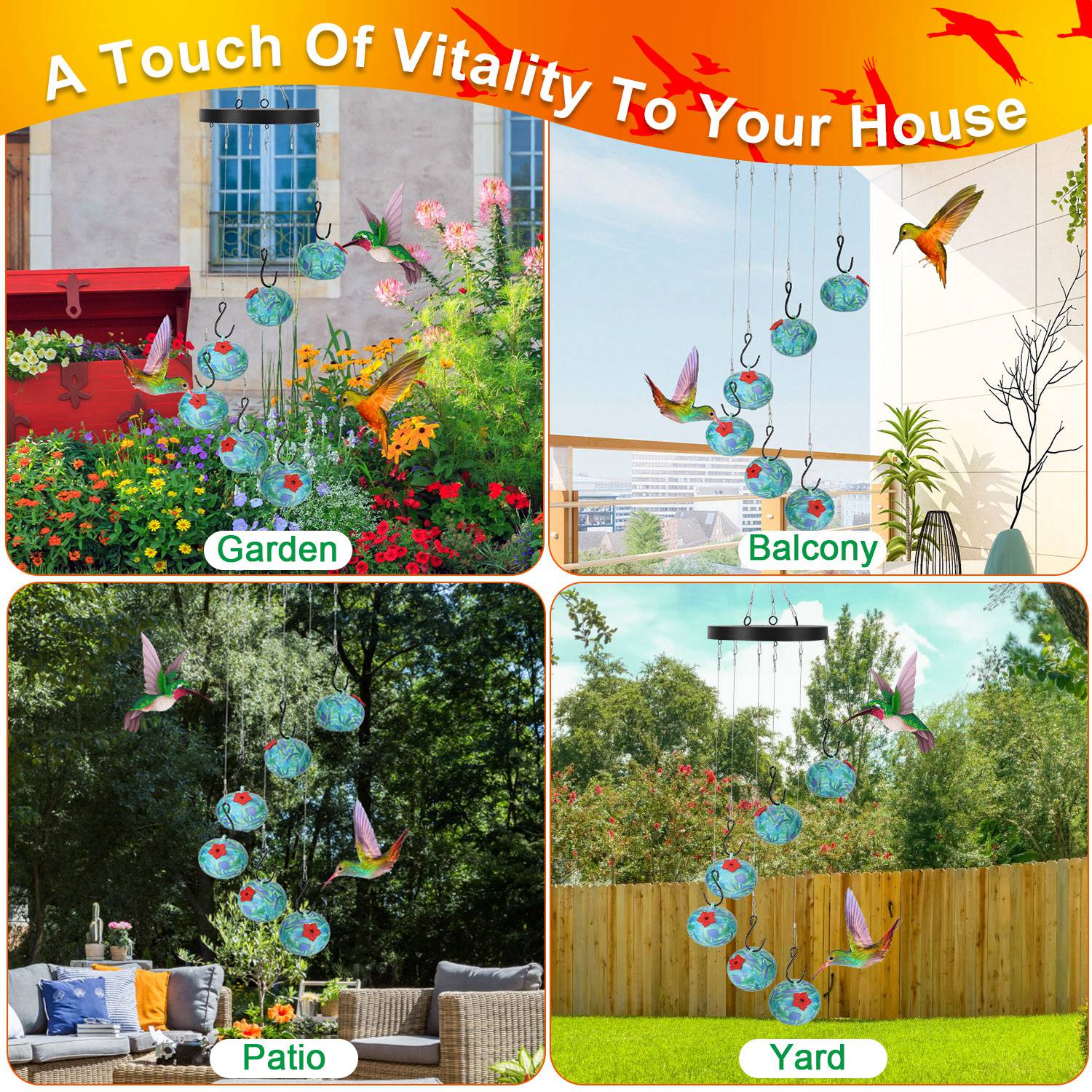 1Pc Wind Chimes Humming Bird Feeder Fourmi et Bee Proof Outdoor Hanging Hummingbird Feeder F