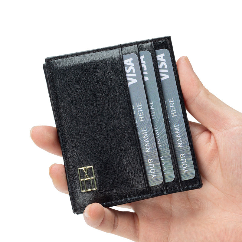 Porte-cartes en cuir véritable de grande capacité