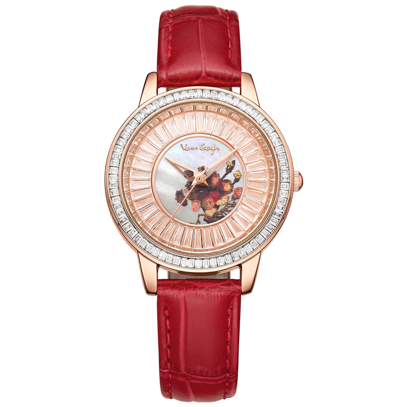 Van Gogh montre à quartz pour femme 3D imprimé peinture à l'huile Cadran complet Zirconium bracelet en cuir Se