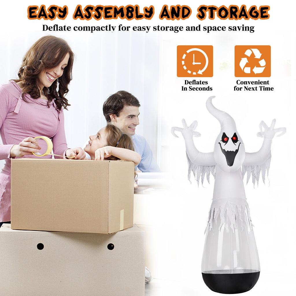 12 pieds gonflable Halloween Decor demi-corps PVC clair Fantôme blanc avec 2 lumières LED & 1 étrier