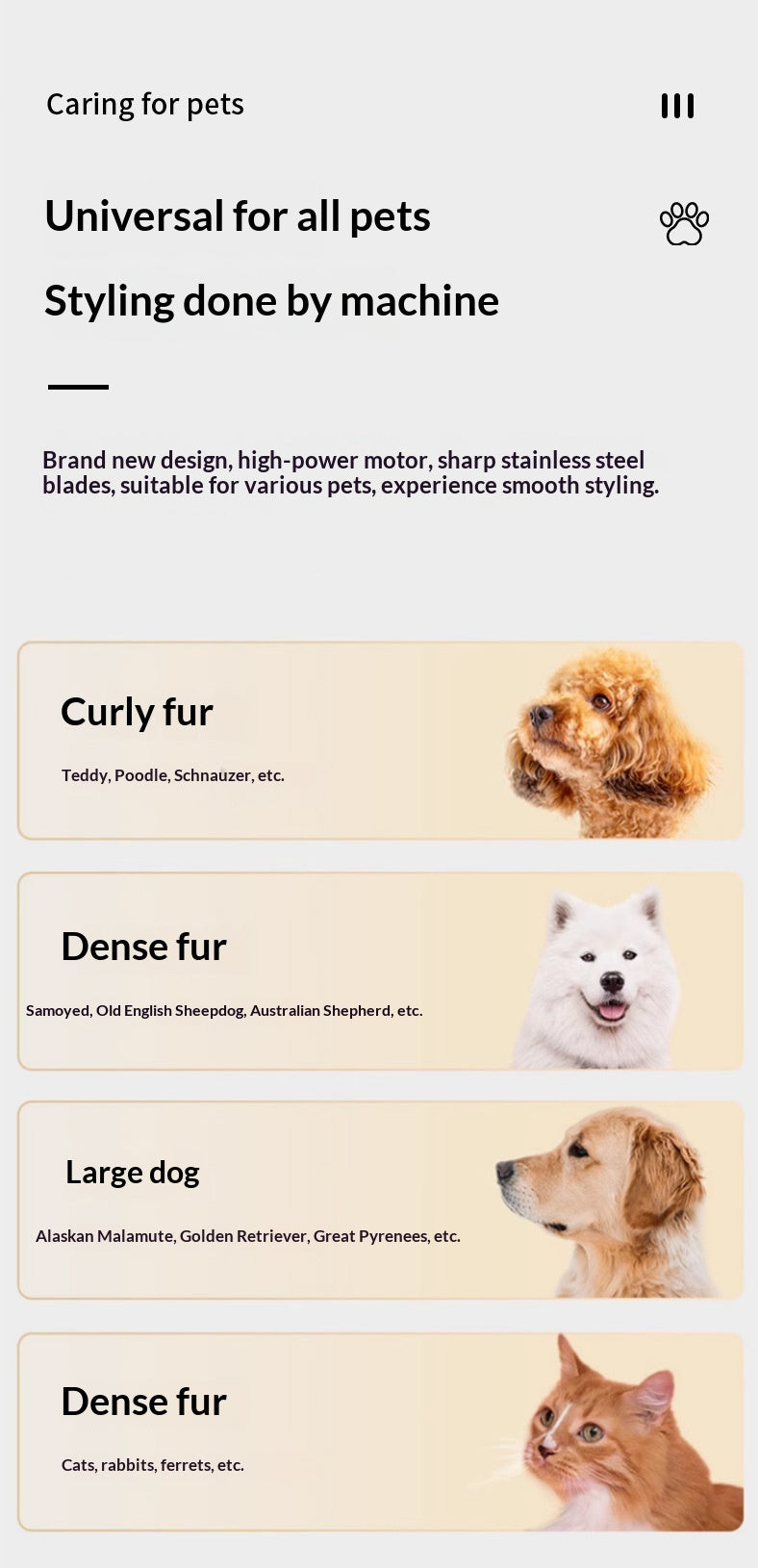Clipper électrique 2-en-1 haute puissance avec lumière pour chiens et chats.