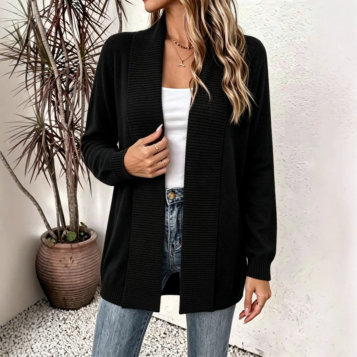 Collier de châle pour femmes Long Knit Cardigan