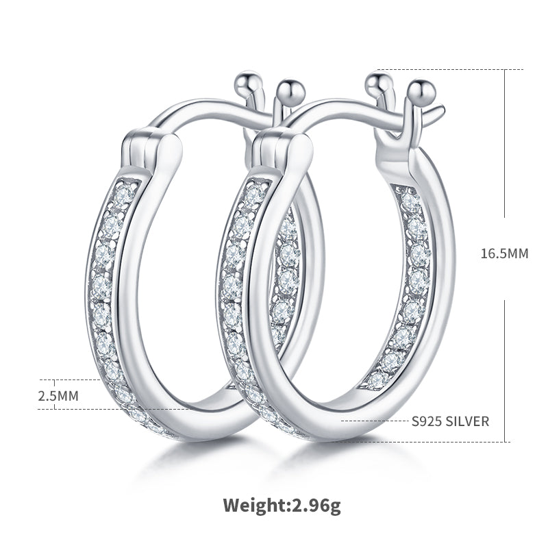 S925 Argent Sterling 38pcs Moissanite Huggie Boucles d'oreilles Hoop pour femmes 16,5mm Plaque platine
