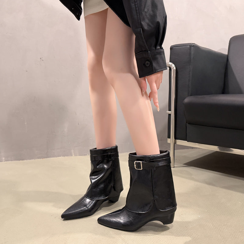 Femmes Élégant orteil pointu en métal sangle cheville Bottes