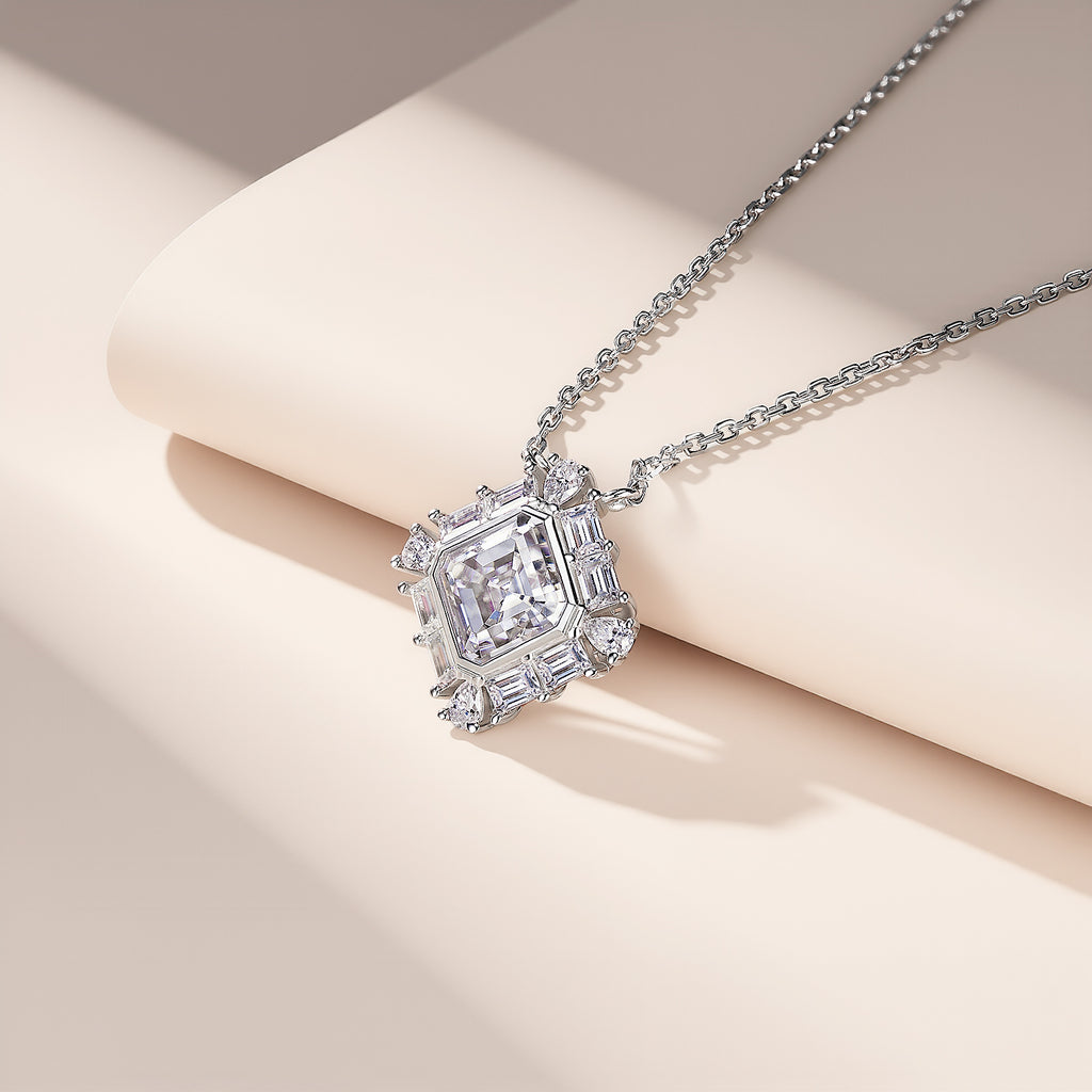 S925 Collier en argent Sterling 7x7mm Carré de Moissanite 40-45cm D Couleur VVS1 Clou géométrique
