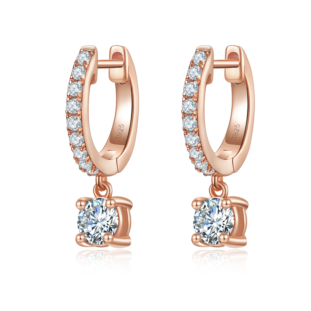 3g S925 Boucles d'oreilles en acier massif en mossanite boucle d'angle de 5mm avec boucle de pave et Cert
