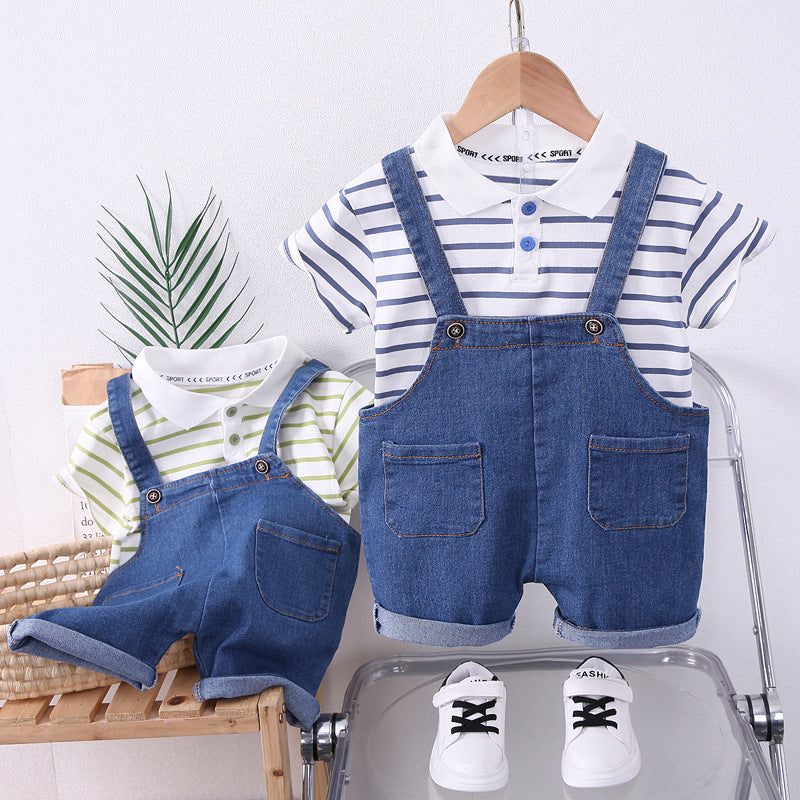 Garçons Lapel rayé Denim Dungaree Set 2 pièces