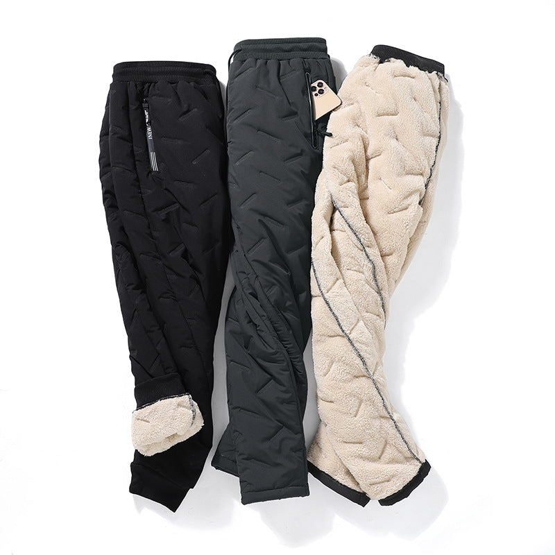 Pantalon pour hommes Velours d'hiver épaississant doux pantalons en polaire avec poche zippée Vent de grande taille
