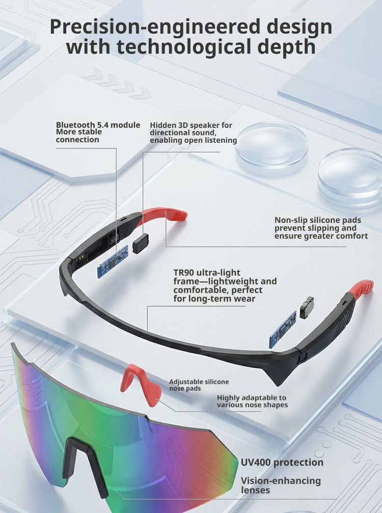 Lunettes de soleil de cyclisme intelligentes UV401 Anti-UV Windproof Outdoor Road Bike Sports Lunettes de soleil Wirel