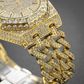 Homme Hip Hop Iced Diamond Mode Cuban Link Chaîne Horloge Quartz