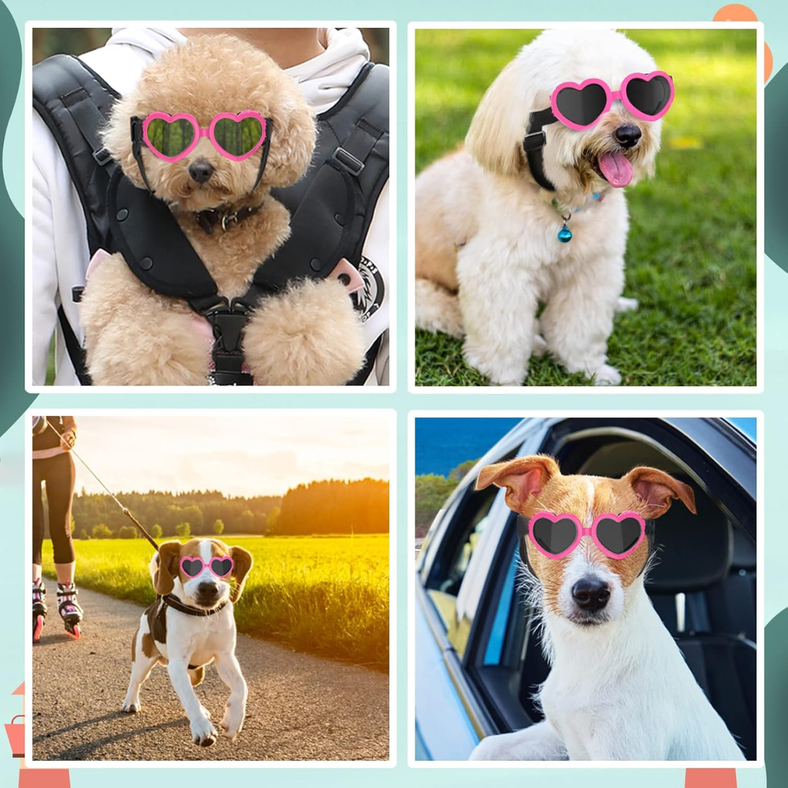 Heart-shaped dog sunglasses, UV protection