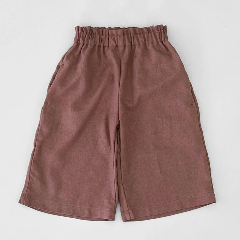 Pantalon casual en coton de coton à large jambe élastique