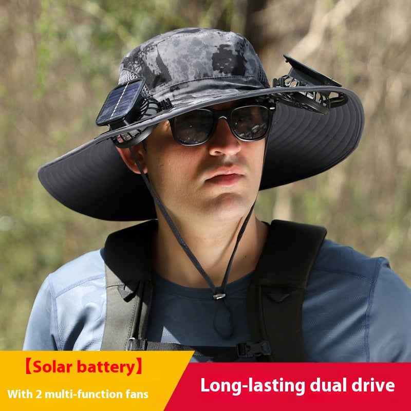 Chapeau de soleil large brim d'extérieur avec ventilateur solaire grand brim ventilateur solaire de pêche extérieure chapeau solaire USB