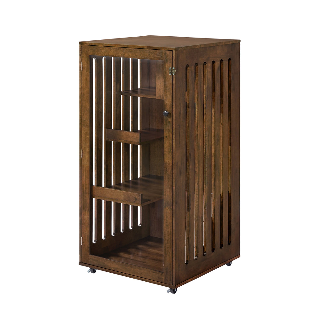 Armoire de chat en bois de caoutchouc intérieur Basia avec roues