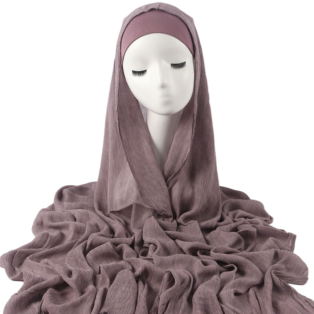 Femmes Solid-couleur plissé Faux Hijab
