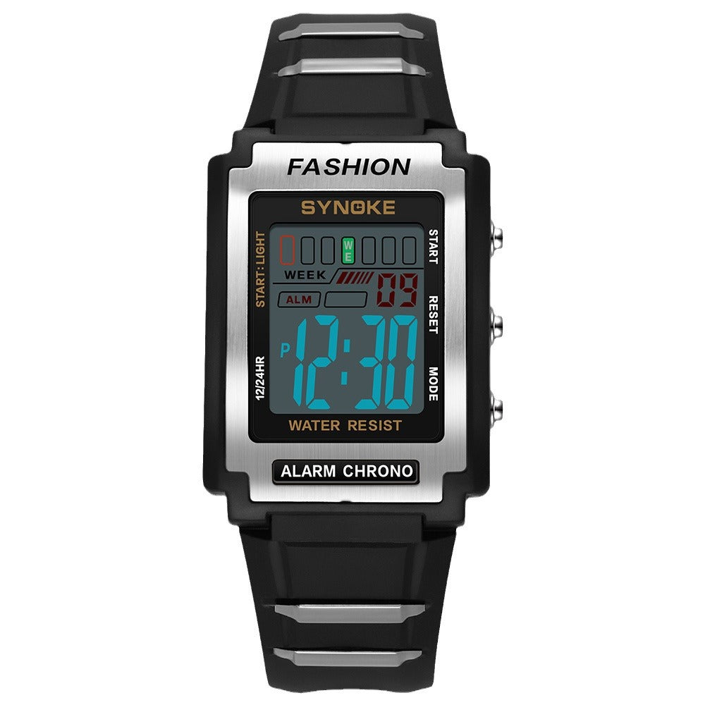Rectangular waterproof retro sport electronic watch