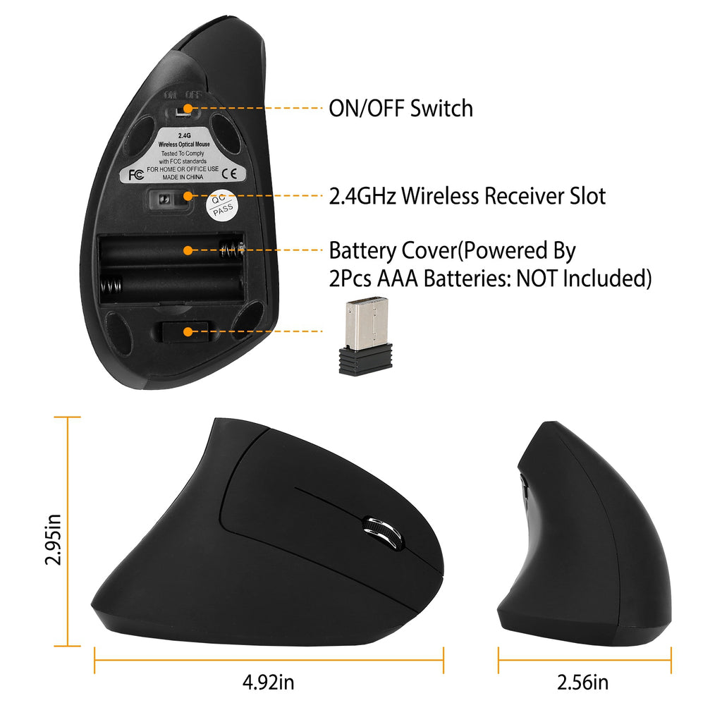 2.4G Souris verticale sans fil ergonomique optique Mice avec 6 boutons 3 DPI réglable 800 12