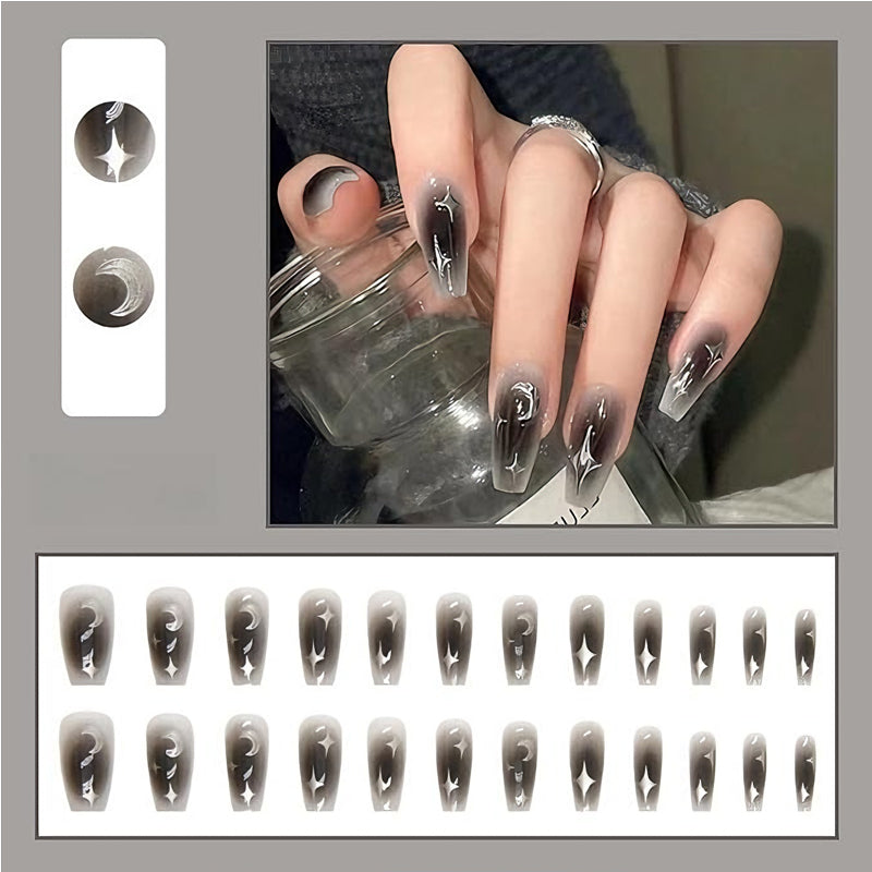 24 PCS Black Silver Star Nail Art