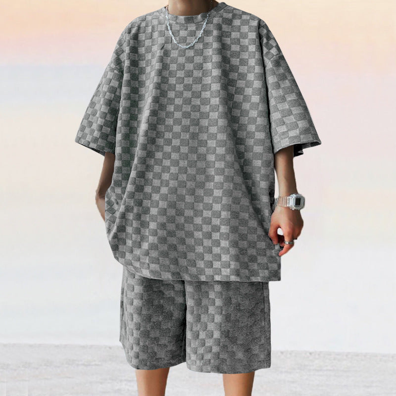 Jacquard Plaid Loose Straight Casual Short Suit