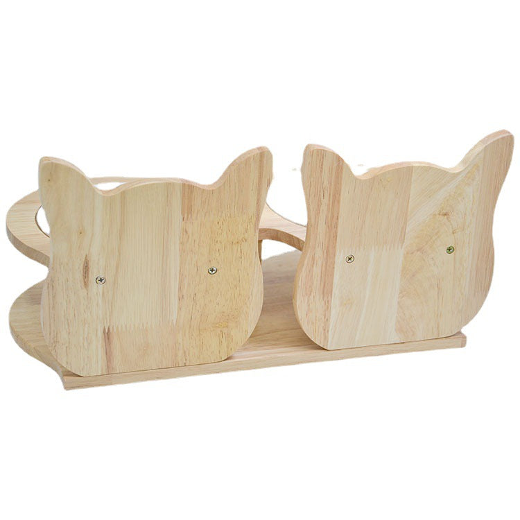 Bamboo et Wood Pet Cat Food Stand avec plateau en céramique