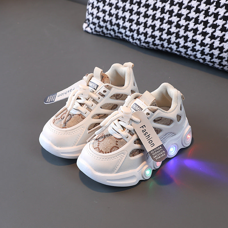 Chaussures Printemps et Automne avec LED Light Chaussures Enfants Ruban Surface Respirant
