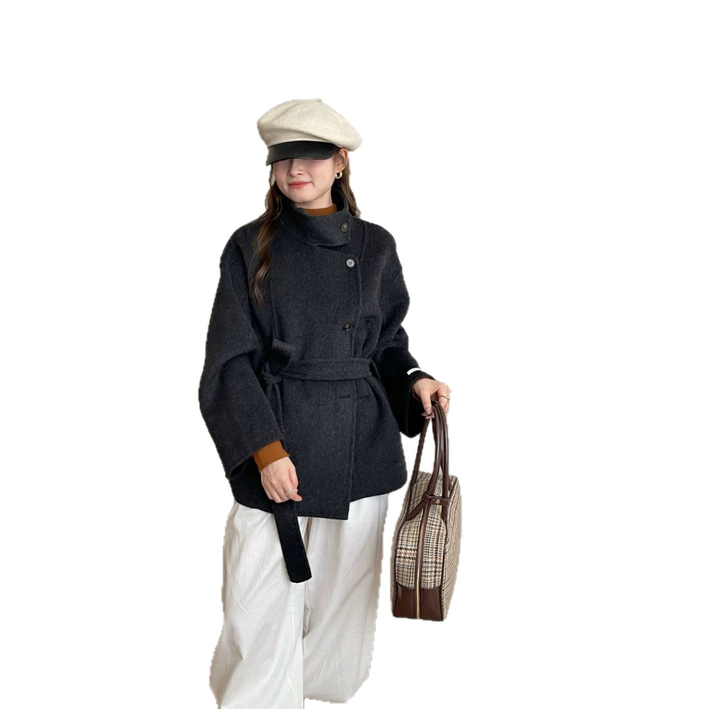 Dentelle Dentelle mi-longueur Double face Laine Coat Femme Laine Vêtements de dessus