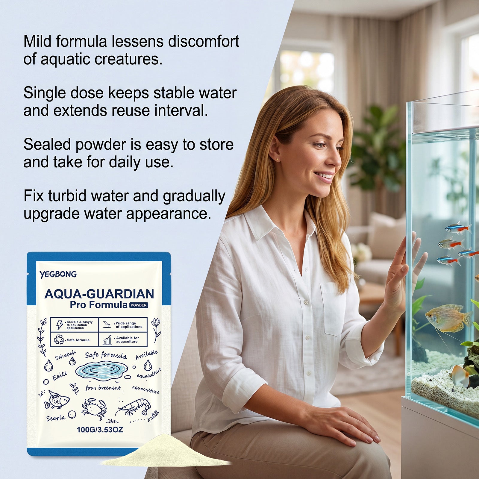 Eggbong eau Clarifier la poudre élimine légèrement les impuretés et améliore la clarté du poisson