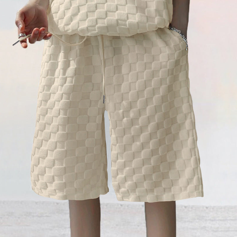 Jacquard Plaid Loose Straight Casual Short Suit