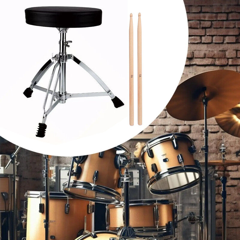 Siège de trône de tambour rembourré noir réglable avec drumsticks en bois d'érable