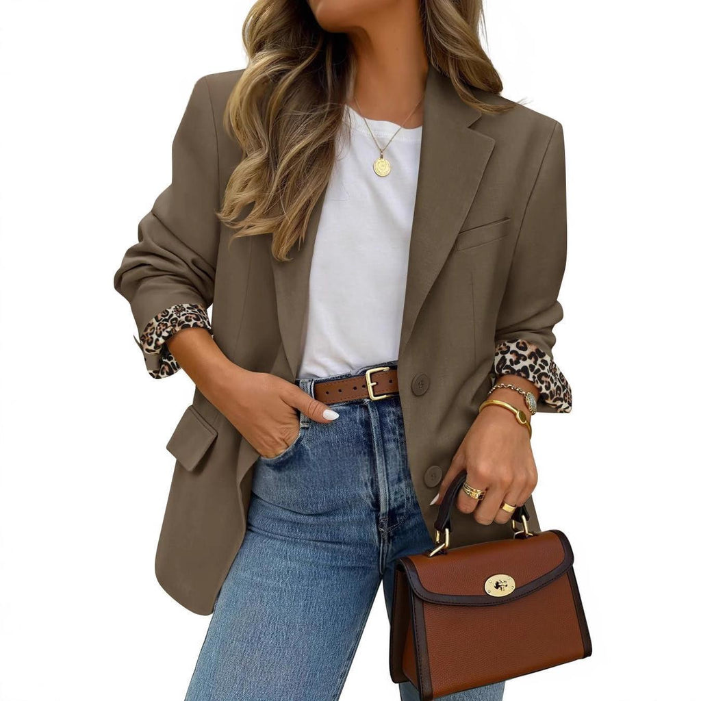Contraste couleur Leopard-empreinte Lapel Casual Blazer