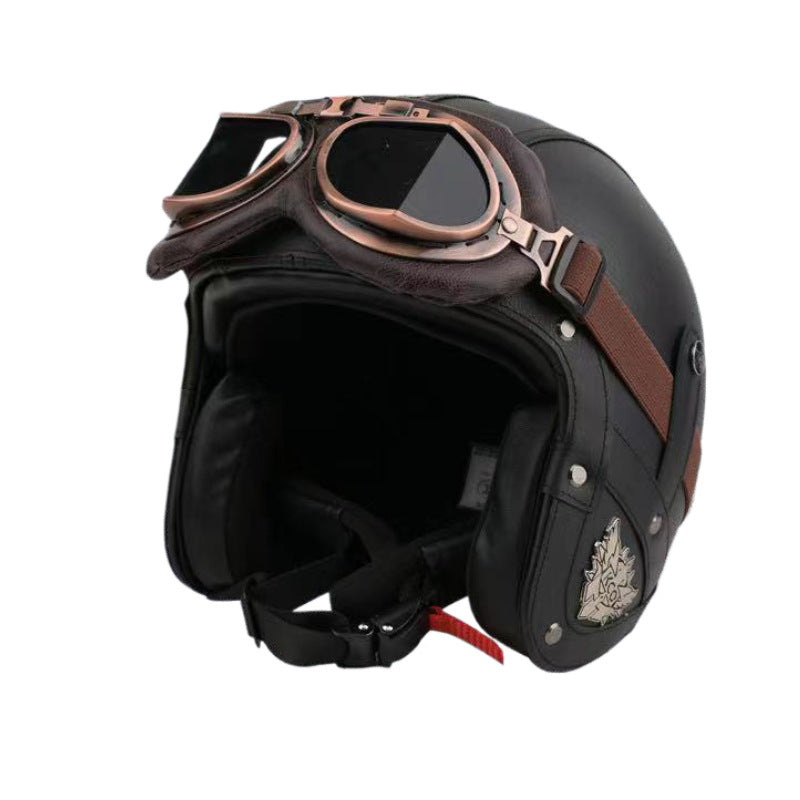 Moto électrique Retro Four Seasons Casque de moto en cuir