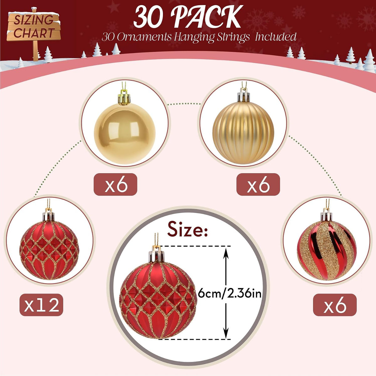 Ornements de boule d'arbre de Noël 30 PCS