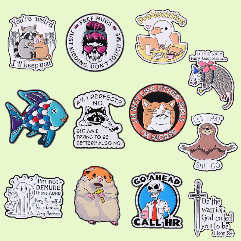 Brooches métalliques mignonnes et quirky avec une souris cartoon créative et d'autres animaux ludiques