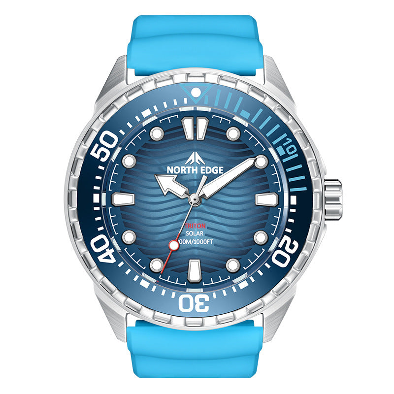Montre de plongée en acier inoxydable Montre à quartz solaire