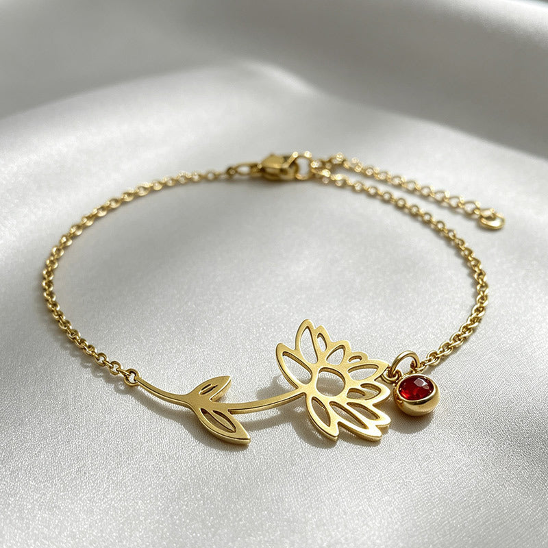 Retro Décembre Fleur de naissance Bracelet en acier inoxydable
